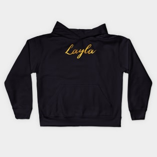 Layla Name Hand Lettering in Faux Gold Letters Kids Hoodie